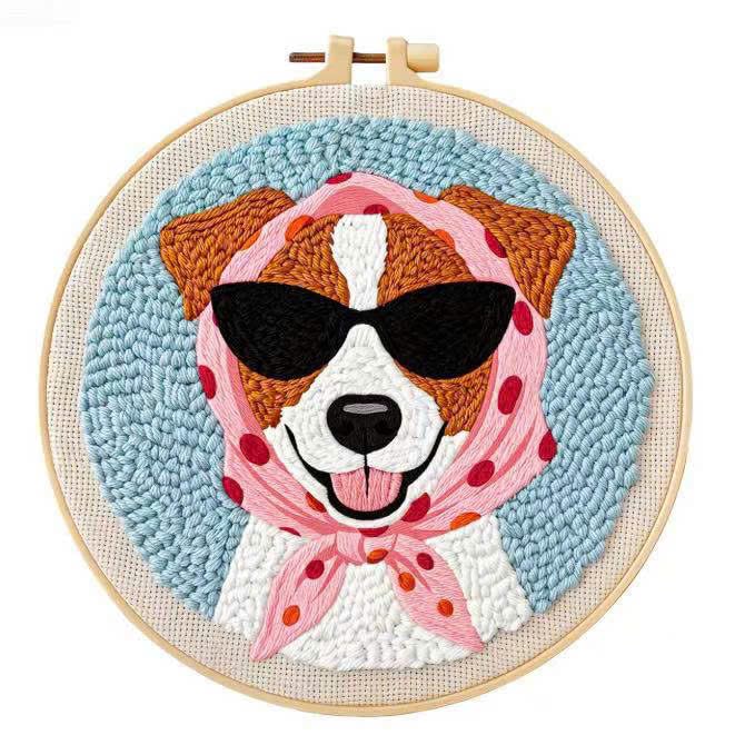 CELCRAFTIQUE Punch Needle Kits for Adults Beginner, Tool with Punch Needle Fabric, Hoops, Yarns and Sewing Needles (Sunny Pup) - color: Sunny Pup
