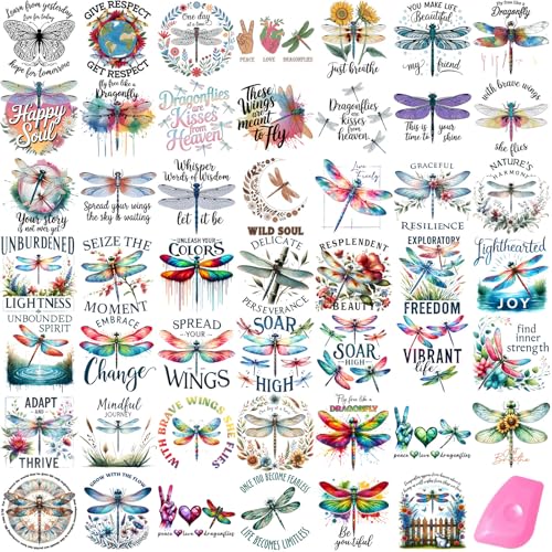 48 Sheets Rub on Transfers for Crafts and Furniture Rub on Transfer Stickers Decals for Wood,2.5 * 2.5inch (Dragonfly Sayings) - style: Dragonfly Sayings