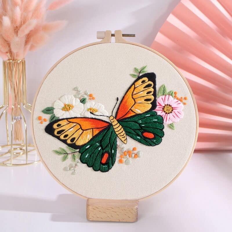 GLTAYLMY 3 Pack Embroidery Kits with Butterfly Pattern for Beginner Adults,Cross Stitch Kits with 1 Plastic Embroidery Hoops,Needles and Color Threads,Needlepoint Kit for Adults - color: Butterfly