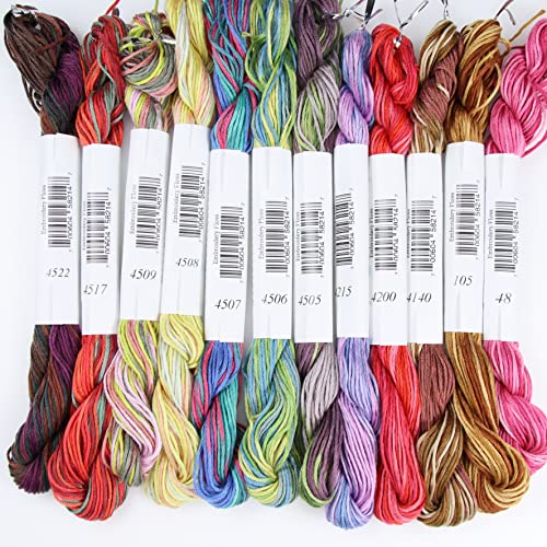 KCS Big skeins of 25 Meters Size 25 Color Variegated Cross Stitch Stranded Threads,12 skeins,16 - color: 12skeins16, size: 12 skeins