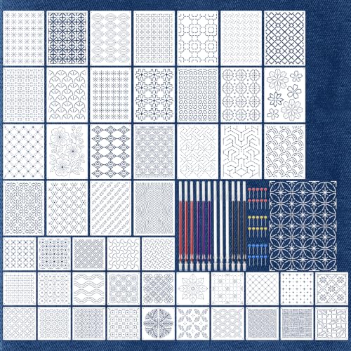 50 Pcs Sashiko Stencil Kit, Plastic Texture Template Pattern - color: Needle and Pen-Color3