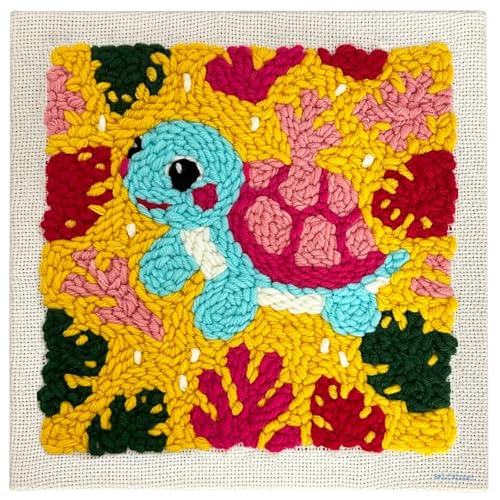 ZuoAnLF Punch Needle Kit with Hoop for Beginners, DIY Handmade Punch Needle Set with Yarn and Pattern Fabric, Relaxing Craft Activity for Adults and Teens, Home Décor & Gift Idea (Turtle) - color: Turtle