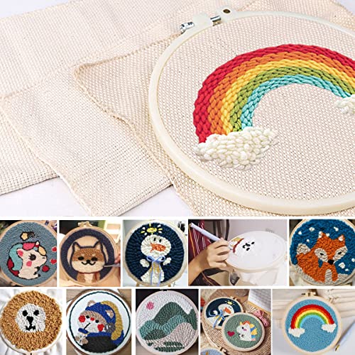 Punch Needle Fabric -6 Pcs Linen Needlework Fabric Needle Embroidery Cloth for DIY Art Craft Handwork - size: 12 inches