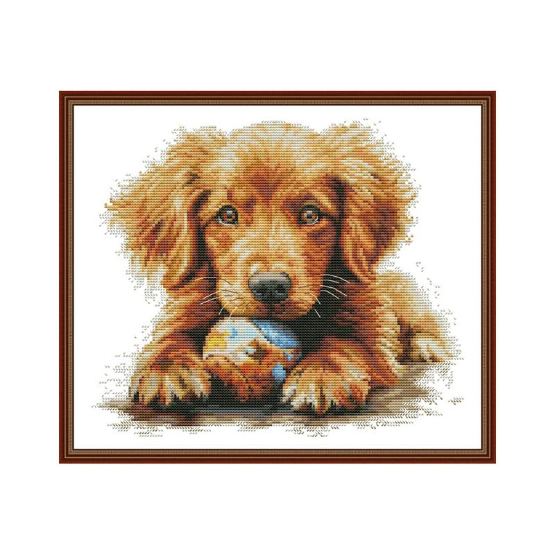 uatouanfy Dog Cross-Stitch Kit for Beginners 11ct 14.5x16.5 Inch - color: My Ball