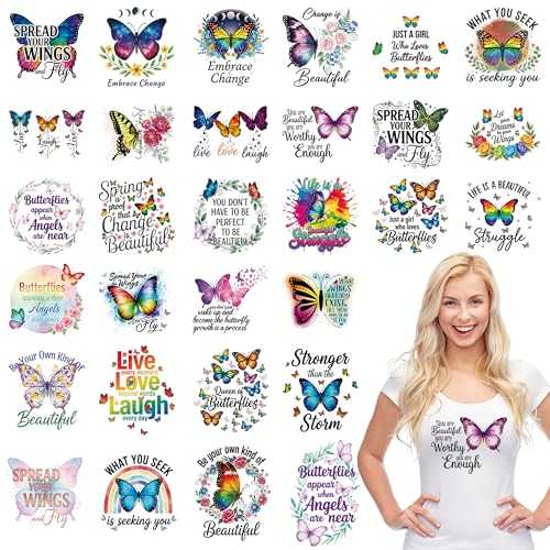Butterfly DTF Transfers Ready to Press, Iron on Decals for T-Shirts - color: Butterfly078