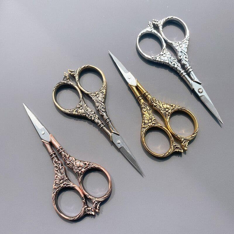 1Pcs European Sewing Vintage Scissors Vintage Embroidery Retro Dressmaker Shears Scissors Fabric Tool Needlework Tailor Shears (gold) - color: Gold