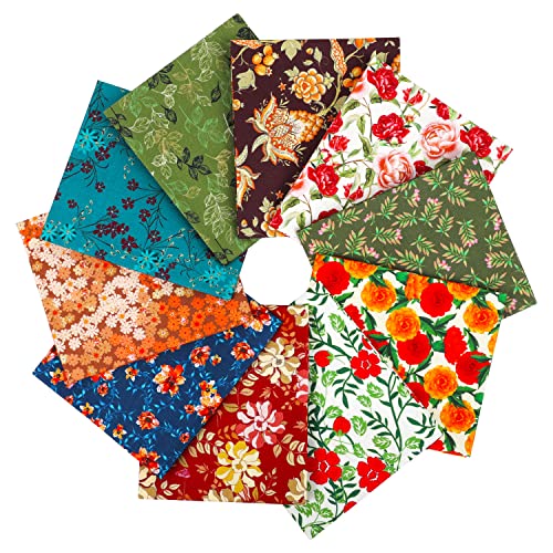 Craftido -25 Options- 100% Cotton Quilting Fabric Bundles 10pcs Fat Quarters 18”x21”-Medium Weight 5.2 oz- Soft Cotton for Quilting, Sewing Project, Patchwork, DIY Crafts - Retro Style - color: Retro Style