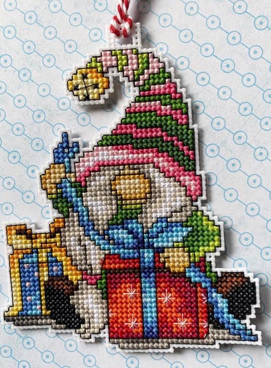 Counted Cross-Stitch Kit on Plastic Canvas with Christmas Gnomes. 4 Christmas Ornaments Same Dimensions 138CS. 14 Count Plastic Canvas Sheets 8.27x11.02 Inches. Perfect for Art & Needlework Amateurs - color: Gnomes