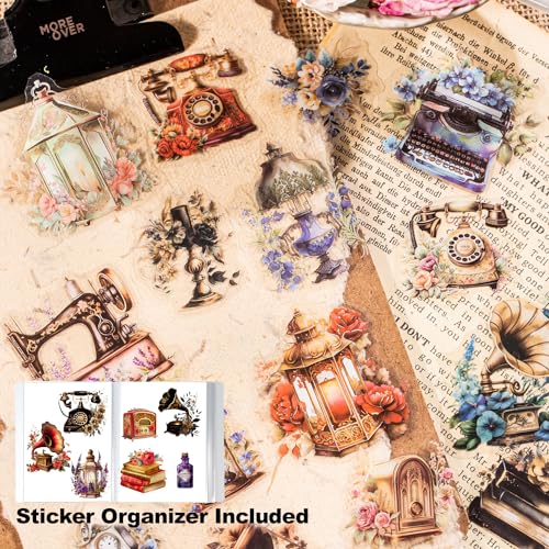 240Pcs PET Scrapbook Stickers Vintage Floral Designs for Scrapbooking DIY Crafts Waterproof Journaling Supplies Junk Journal Ephemera with Storage Organizer - color: Old Object Floral Fragrance
