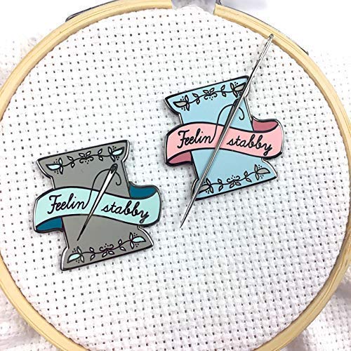 Pink & Blue Feeling Stabby Needle and Spool Hard Enamel Needle Minder