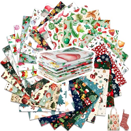 Tatuo 30 Pcs Christmas Cotton Fabric 10x10 Inch Floral Quilting Squares - style: Cute Christmas