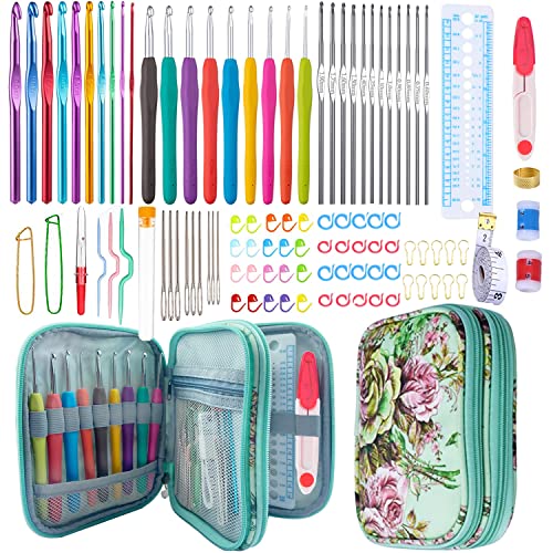 Weabetfu 102pcs Crochet Hooks Set Crochet Hook Kit with Case Ergonomic Crochet Needles for Arthritic Hands and Crochet Accessories Complete Crochet Set for Beginners & Experieced Crochet Lovers - color: Green
