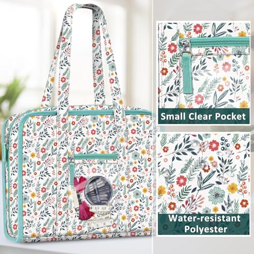 FINPAC Sewing and Craft Supplies Storage Tote Bag with Clear Pockets - color: Spring Bloom