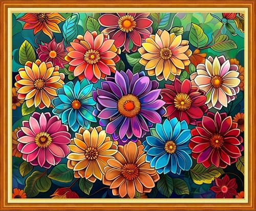 Artvxeay Stamped Cross Stitch Kits Beginners Full Range of Embroidery Starter Kits for Adults Printed Cross Stitching DIY Needlepoint Kit 11CT-Colorful Flowers 16x20 inch - color: Color62