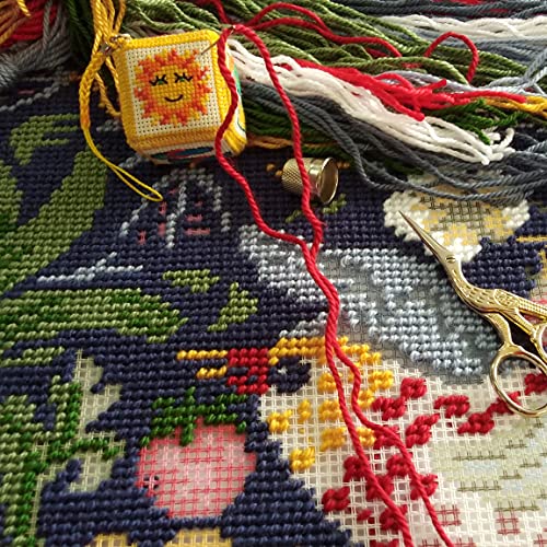 Tapestry Needlepoint Kit for Adults and Beginners — Strawberry Thief by William Morris 16″ × 16″ with Clear, Precise Printed Design on Cotton Canvas; Includes 2 Needles, Yarn, and Easy-Read Chart - color: Strawberry Thief