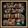 Redxing Counted Cross Stitch Kit for Beginners,Unprinted Needlepoint Kits for Beginners Cross Stitching Embroidery Kit 11CT Stitches kit-Bookshelf Flowers 18x18 inch - color: KitColors10