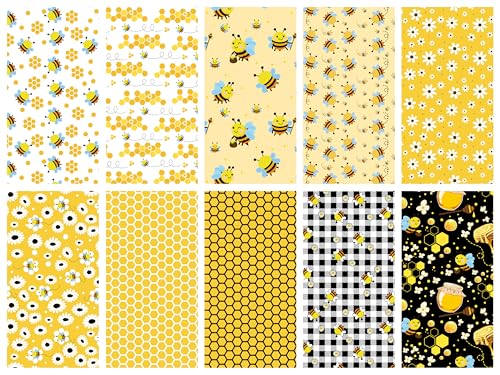 Craftido -25 Options- 100% Cotton Quilting Fabric Bundles 10pcs Fat Quarters 18”x21”-Medium Weight 5.2 oz- Soft Cotton for Quilting, Sewing Project, Patchwork, DIY Crafts – Honey Bees - color: Honey Bees