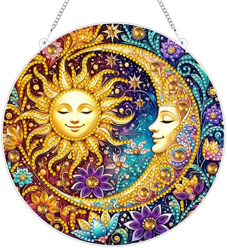 ZeeLionArt Hanging Diamond Art Kits for Adults,Sun and Moon Pendant Diamonds Painting Art Kit,7.1x7.1inch Acrylic Diamonds Painting Board Kit Ornament, Special Crystal Diamond Hanging Ornament - color: DP04159
