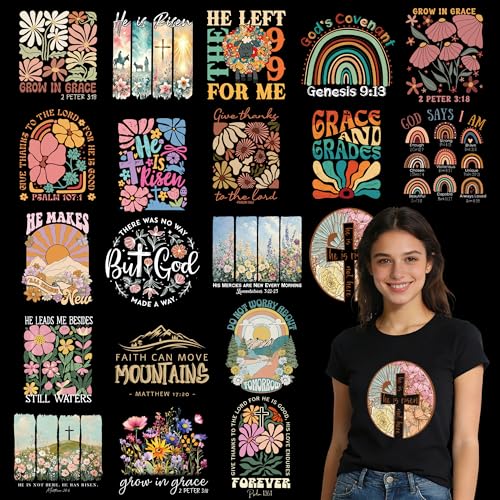 Dazoratix Bible Verse Iron on Transfers - 20 Sheets Christian Religious DTF Ready to Press Cross Scripture Faith Heat Patches Stickers Vinyl Decals for T Shirts Clothing Bag Hat DIY Crafts Decorations - style: Bible Verse