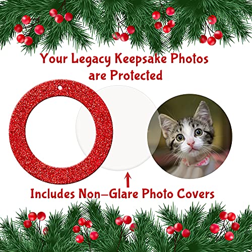 The Original Mini Glitter Photo Christmas Ornaments, Magnetic Easy-Load Picture Frame Ornament, Includes Photo Protectors Plus Hooks for Hanging, Round, Silver 6-Pack - color: Silver