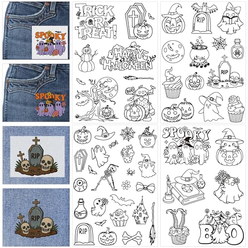 Water Soluble Stabilizer Embroidery Pattern - Halloween Stick & Stitch Embroidery Paper Wash Away, Ghost, Pumpkin Hand Sewing Embroider Patterns for Jean Bag T-Shirt (4 Sheets) - style: Ghost905