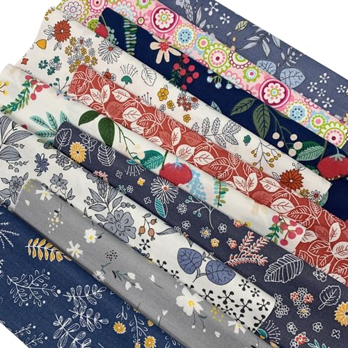 10Pcs Cotton Fabric Squares Bundles 25 x 25 cm Floral Patterns Printed Fabric Patchwork Craft Cloths for Sewing Quilting DIY Needlework Decoration Scrapbooking Handwork (Grey)