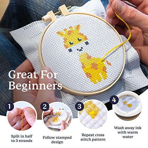 Kraftex Floral Stamped Cross Stitch Kits for Beginners - 3 Pack. DIY Embroidery Needlepoint Patterns for Adults. Easy Cross Stitch Kits for Beginners (Zoo Creatures) - style: Zoo Animals