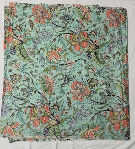 Indian Hand-Block Printed Jaipuri Flower Print Floral Ethnic Sanganer Kurti Print Cotton Fabric (Mint Mugal Flower, 10 Yard) - color: Mint Mugal Flower, size: 10 yard