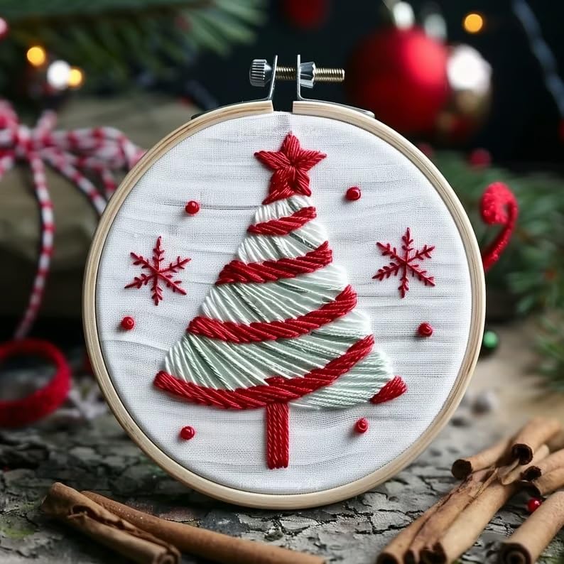 Christmas Embroidery Kit DIY Hand Embroidery Starter Cross Stitch Kits, Christmas Ornaments Embroidery with Stamped Pattern,Cotton,Threads,Needles,Instructions for Adults Beginners (Christmas Tree) - color: Christmas Tree