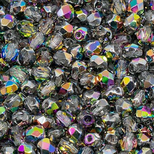 100 pcs of Faceted Fire Polished Pressed Czech Glass Beads 4mm (0.16in), Crystal Vitrail 00030-28101 BCV