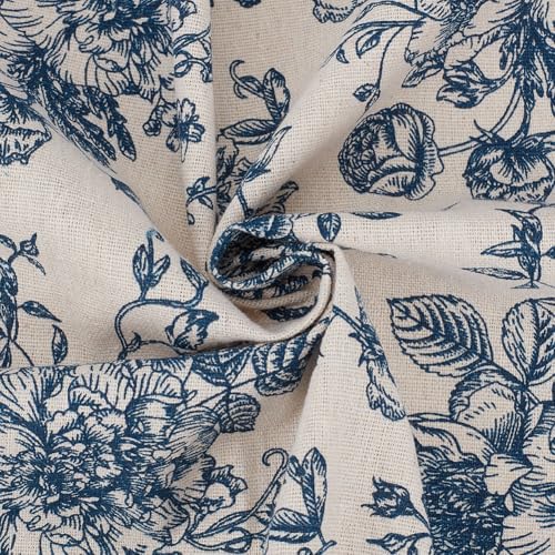 1.09 Yards 62.21 Inch Kapok Linen Fabric Precut Vintage Blue Flowers Upholstery Linens Flaxen Quilting Cloth Fabrics for Sewing Making Tablecloth Handbag Sofa Backs Curtain DIY Craft Supply - size: 1580MM, style: Blue Flower