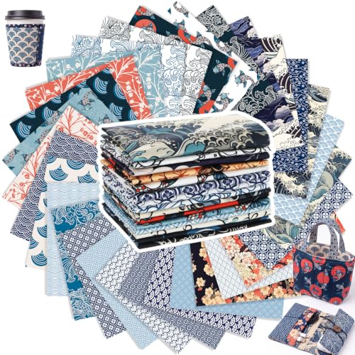 Tatuo 30 Pcs Japanese Cotton Fabric Squares 10 x 10 Inch Quilting Bundle - style: Japanese Style