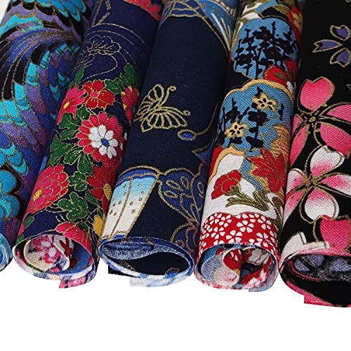 5PCS Cotton Pattern Fabric Bundles - Small Flower Pattern Japanese Style Fabric for Crafts Sewing Quilting Patchwork Face Protection (Gold Firework) - color: Gold