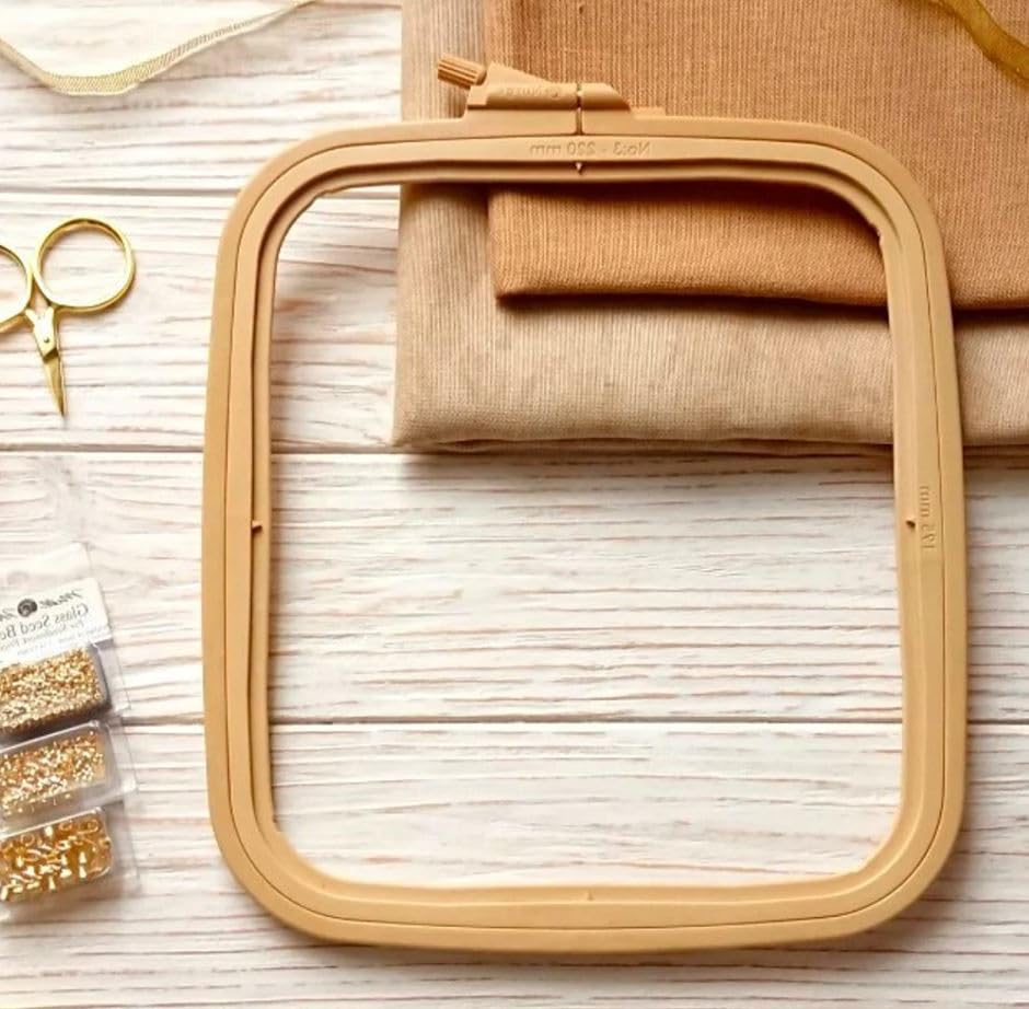 Nurge Square Embroidery Hoop - Plastic Cross Stitch Frame for Needlepoint & Embroidery - Adjustable Craft Hoop - Beige - No:3 (Medium) - color: Beige, size: No:3 (Medium)