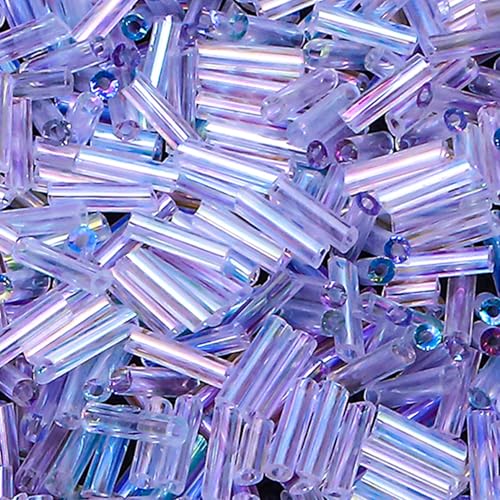 4200pcs Glass Bugle Beads, Mini Long Tube Seed Beads Bulk, Tiny Small Loose Spacer Embroidery Beaded for Bracelets Jewelry Making Sewing, Crafts, Christmas Ornaments, 2×6mm, Clear White AB - color: Clear White AB