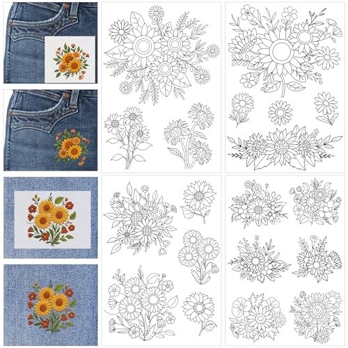 Sunflower Letter Embroidery Patterns, Water Soluble Stick and Stitch Paper - style: Flower130