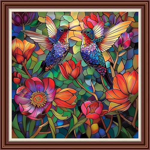 Dimensean Counted Cross Stitch Kit for Beginners, 11CT Unprinted Cross-Stitch Kit Easy Patterns Needlepoint Kit Cross Stitching Embroidery Kit Supplies-Colorful Flower Hummingbird 18x18 inch - color: Patterns04