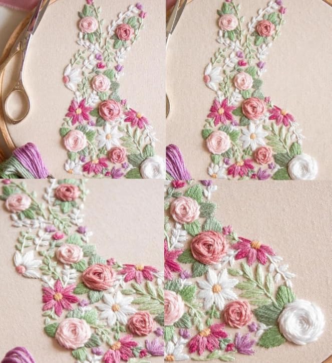 YOUDRN Bunny in Bloom Embroidery Kit for Beginners, Bunny Embroidery - color: Bunny