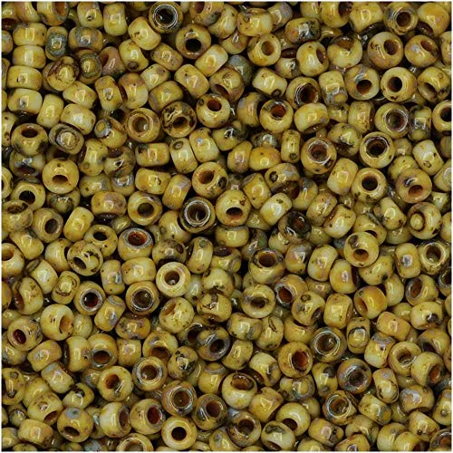 Miyuki Round Seed Beads, 11/0, Opaque Canary Yellow Matte Picasso, 8.5g Tube, Glass Beads for Loom Weaving, Embroidery, Stringing & Jewelry Making, Made in Japan