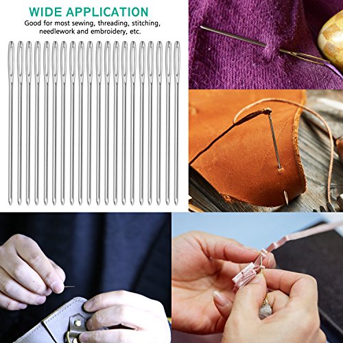 ERKOON 20 Pieces Large-Eye Blunt Needles 2inch Large Eye Sewing Needles Stainless Steel Stitching Needles with Clear Bottle for Leather Projects