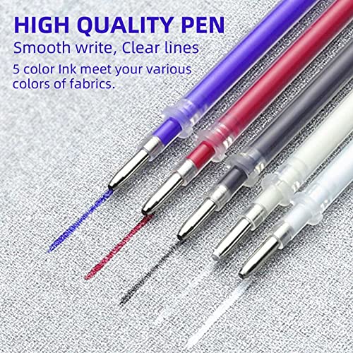 54 Pcs Heat Erasable Fabric Pens Set Includes 8 Pcs Heat Erasable Pens for Fabric with 45 Refills and Pen Bag, Fabric Markers for Leather PU Sewing Supplies, Dressmaking, Quilting Gifts (5 Colors)