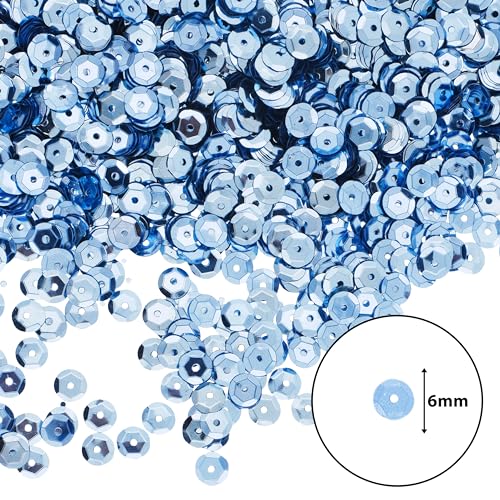 Mandala Crafts 6mm Cup Round Light Blue Sequins for Sewing Embroidery - color: Light Blue, size: 6mm Cup Sequins