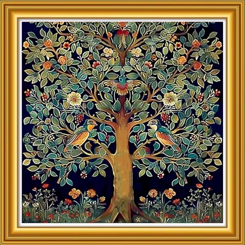 Dooxvey Counted Cross Stitch Kits for Adults 11CT Printed Cross-Stitch Patterns Cross Stitching Embroidery Kit Stamped or Counted Needlepoint Kits-Tree of Life Bird 18x18 inch - color: ColorDIY03