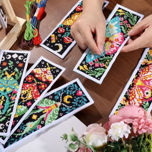 ORIGACH 6 Set Vivid Moths Cross Stitch Bookmark Kit for Beginner - style: Moths