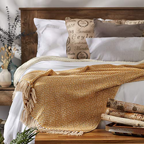 DII Diamond Throw Collection Cotton Woven, 50x60, Honey Gold - color: Honey Gold