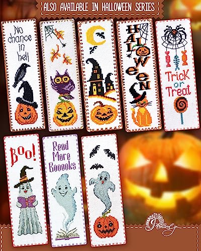 Povitrulya Counted Cross Stitch Bookmark Kit 'Pumpkin Ghost' - DIY Embroidery Set for Adults - color: Ghost