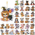 WILLBOND 30 Pcs Halloween Animal Diamond Art Painting Keychain Ornaments - color: Halloween Animal