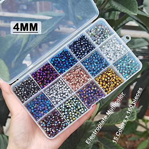 INSPIRELLE 2400pcs 4mm Bicone Beads Faceted Crystal Glass Briolette Beads - color: Electroplate Colors