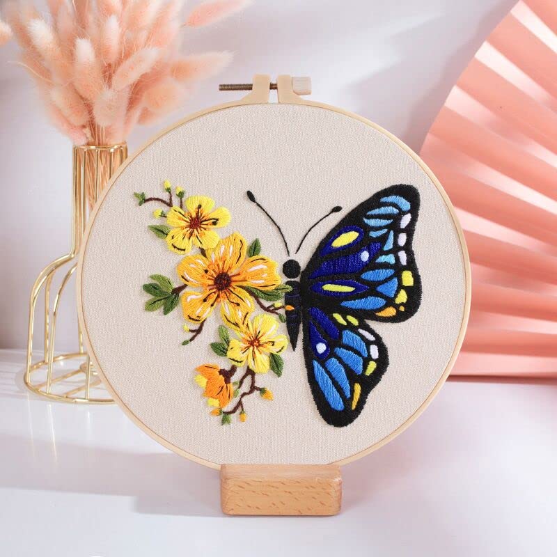 GLTAYLMY 3 Pack Embroidery Kits with Butterfly Pattern for Beginner Adults,Cross Stitch Kits with 1 Plastic Embroidery Hoops,Needles and Color Threads,Needlepoint Kit for Adults - color: Butterfly