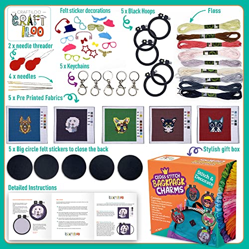 Dogs Cross Stitch Kits for Kids - 5 Stamped Beginner Needlepoint Sets - color: Dogs